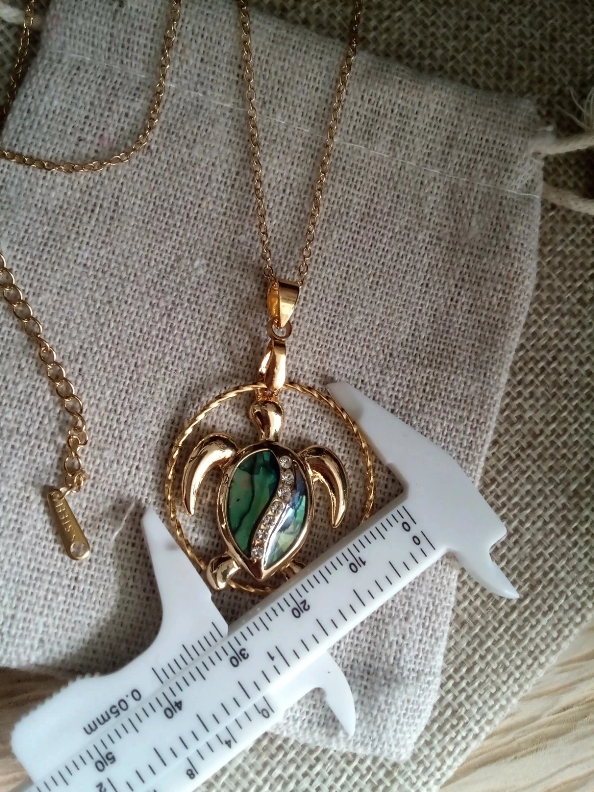 Golden and abalone turtle pendant necklace and golden circle – photo 3